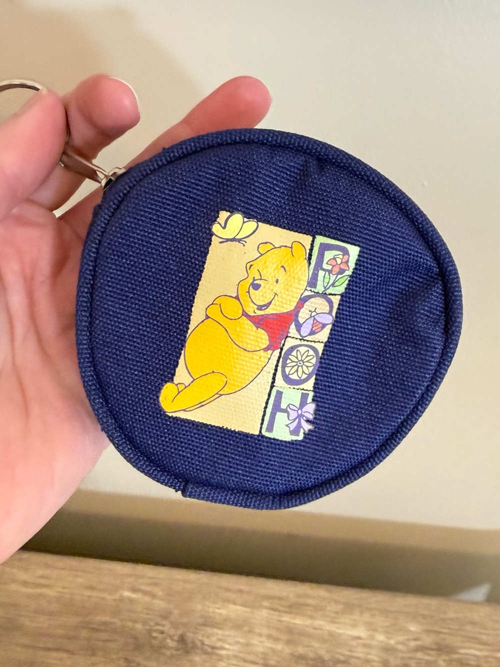 Vintage 90s Y2K Disney Winnie the Pooh Coin Purse Avon Keychain Navy Canvas